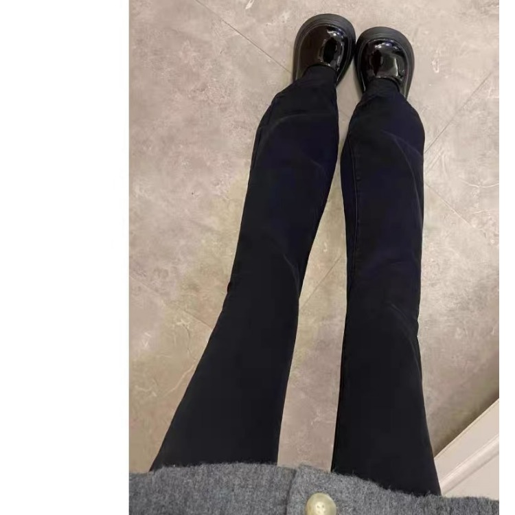 黑色喇叭牛仔裤女冬季小众设计感修身显瘦马蹄裤高腰直筒拖地裤潮