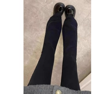 黑色喇叭牛仔裤女冬季小众设计感修身显瘦马蹄裤高腰直筒拖地裤潮