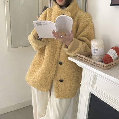 145小矮个子洋气皮毛一体外套女150立领宽松羊羔毛短款大衣xs秋冬