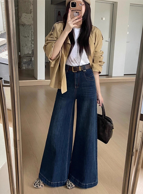 矮小个子显高高腰喇叭阔腿牛仔裤减龄垂感显高145CM弹力微叭长裤