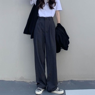 145cm小矮个子窄版灰色显高西装裤女薄款垂感阔腿直筒拖地裤xs夏