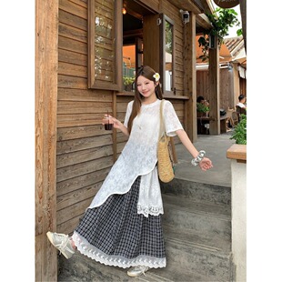 小矮个子150不规则中长款蕾丝防晒罩衫外搭+半身裙两件套套装xs夏