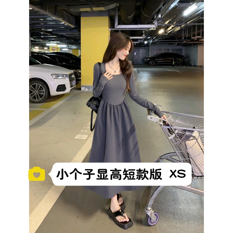 小个子气质灰色连衣裙中长裙xs