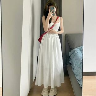 小矮個子145白色吊帶連衣裙女夏季 初戀長裙xs 150顯瘦收腰溫柔法式