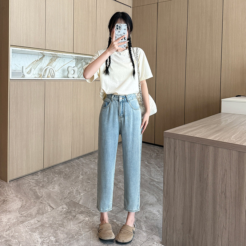 夏季薄款小个子高腰牛仔天丝裤八分九分垂感宽松显瘦直筒老爹裤女