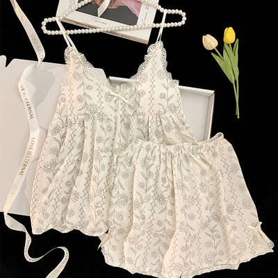 夏季新款带胸垫吊带睡衣套装甜美