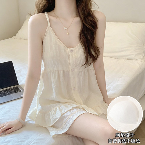 夏季吊带胸垫短裤家居服套装女