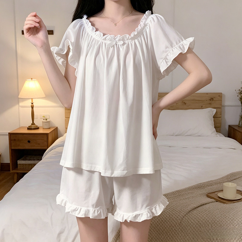 短袖睡衣女2026款夏季学生甜美可爱高级感休闲家居服套装薄款白色