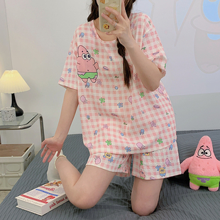 家居服套装 睡衣女士夏季 初中学生少女薄款 卡通甜美短袖 可外穿 短裤