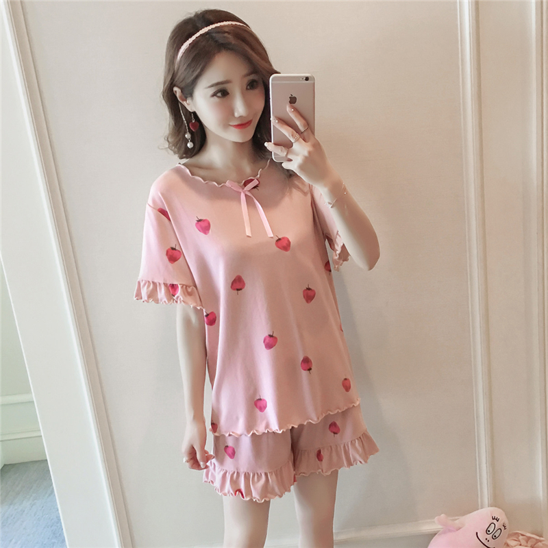 春夏裝2018新款女裝韓版短袖草莓甜美家居服兩件套睡衣套裝女衣服