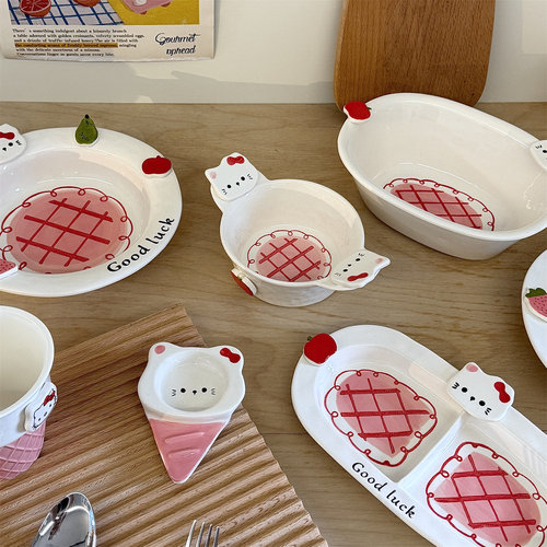 韩式可爱少女心陶瓷餐具套装小猫