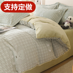定制Aa类加厚牛奶绒珊瑚绒四件套248x248毛绒床单被套229x230x250