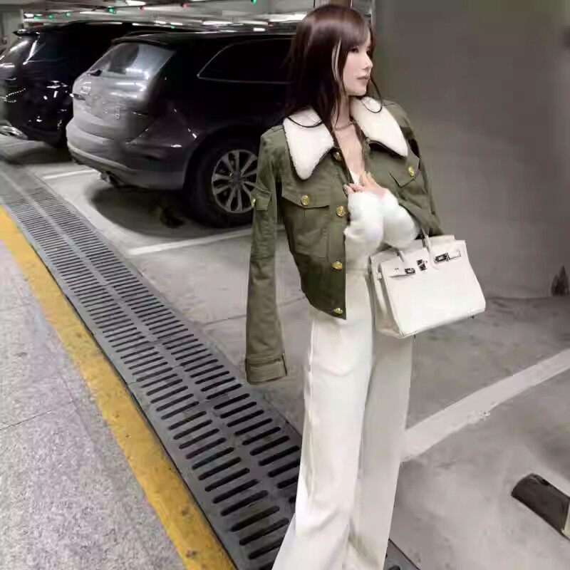 关店清仓-秋冬新款时髦夹棉毛领短款小棉袄长袖显瘦夹克短外套女