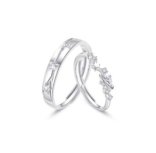 定制刻字JUICYGRAPE恋爱频率星星可调节甜蜜饰爱S925银戒指情侣款