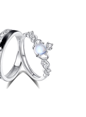 月光骑士情侣对戒简约925纯银戒指男女同款情侣款月光恋人可调节