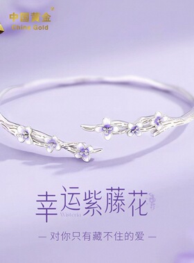 紫藤花银手镯女999纯银2026新款轻奢小众生日礼物送女友s