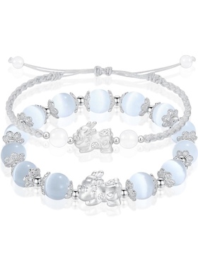 CuzstrangeIntention足银999貔貅招财吞金兽转运猫眼石手链情侣款