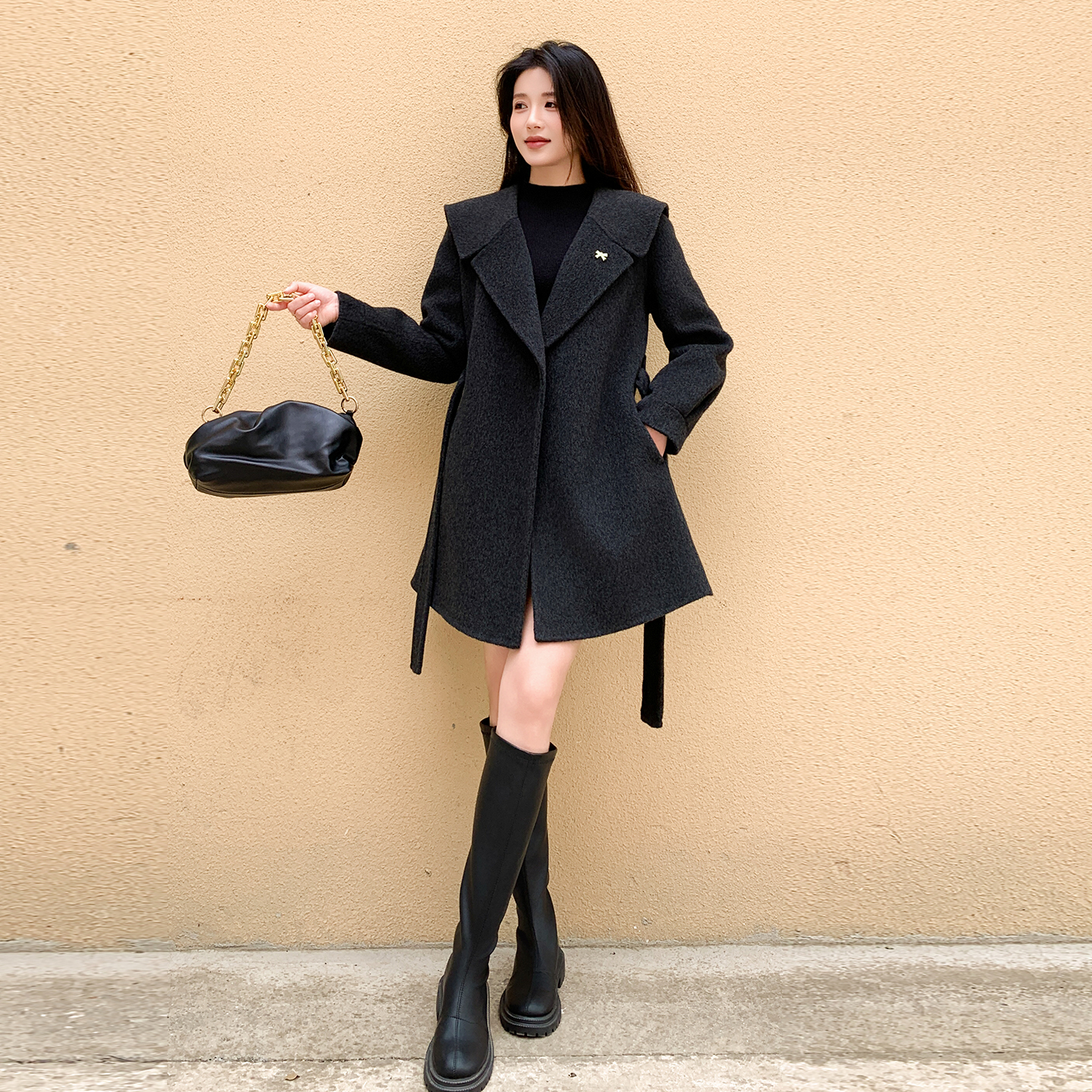 高端双面羊绒大衣短款羊毛毛呢