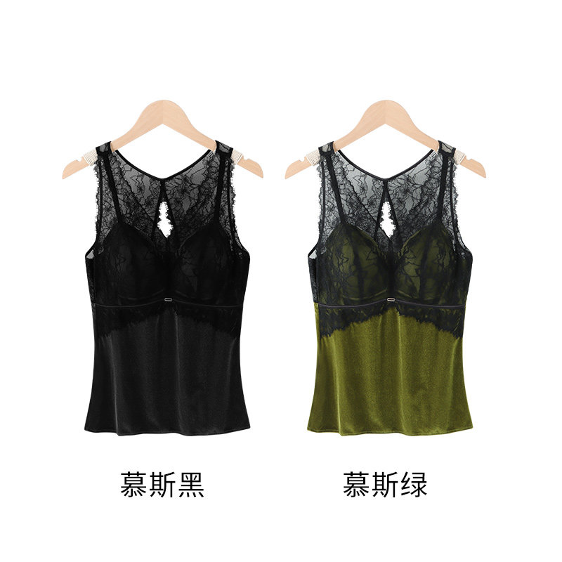 【梅子YOLO】蕾丝乳胶流光丝绒吊带背心M0425