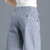 女2026新款 显瘦九分阔腿裤 夏季 直筒宽松长裤 女 妈妈女裤 条纹牛仔裤