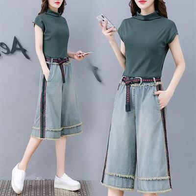 夏季新款韩版复古显瘦宽松中裤