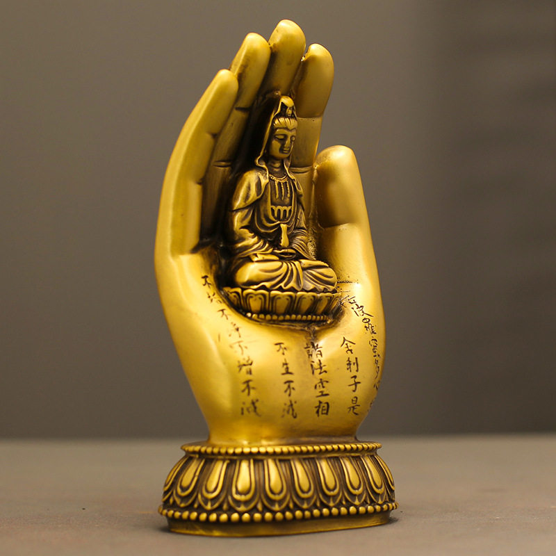 心经佛手禅意摆件观音佛像家用供奉观世音菩萨创意黄铜千手铜摆件