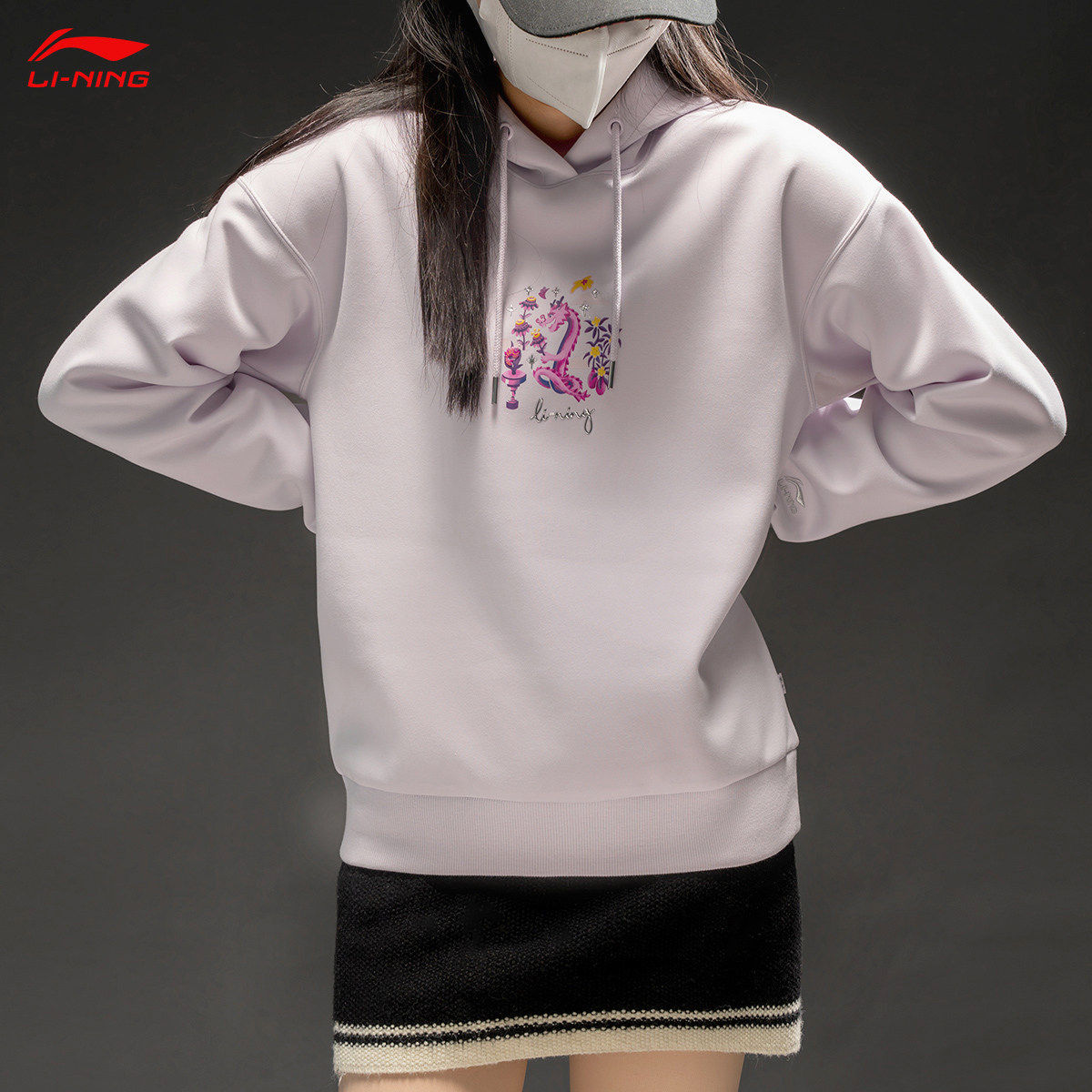 李宁卫衣日进斗金2025新款龙年女士本命年红色套头连帽 AWDU032