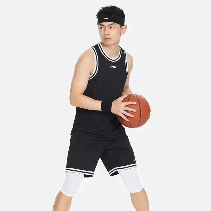 李宁运动套装新款专业篮球男子比赛背心短裤舒适透气套装AATS003