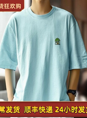 李宁男子蓝色短袖文化衫夏季新品纯棉百搭舒适透气运动T恤AHST183