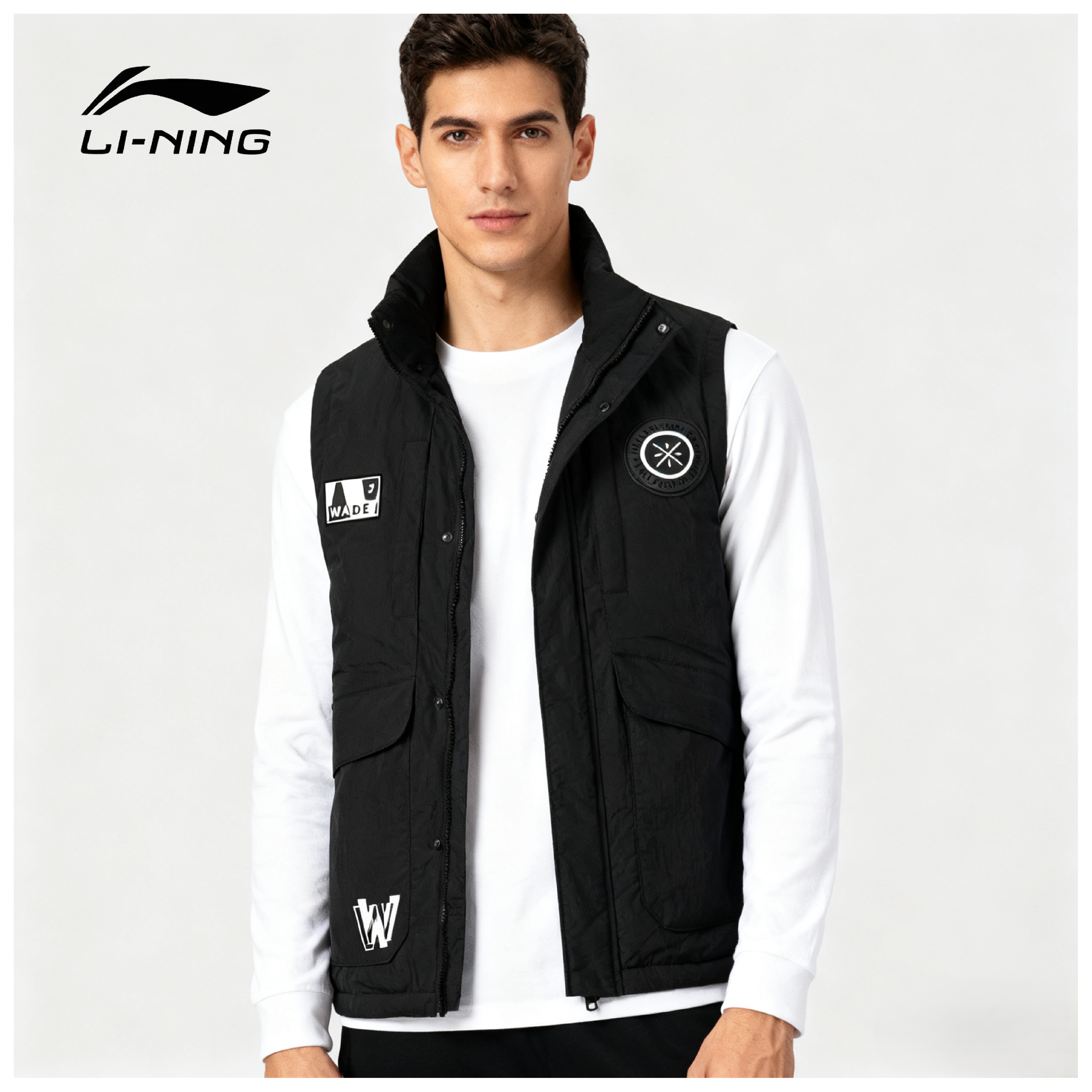 李宁羽绒马甲男2025冬季新品男子韦德系列鹅绒保暖外套 AMRT025