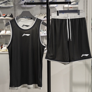 李宁比赛套装男子2025夏季背心短裤排湿速干两面穿篮球服AATU065