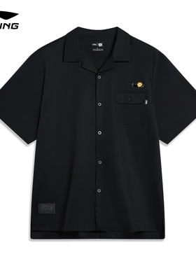 Lining/李宁正品滑板系列男子宽松时尚舒适翻领短袖衬衫 ASHT445