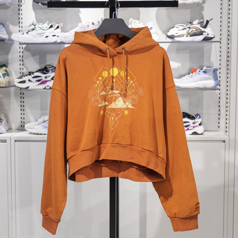 李宁女子卫衣运动时尚系列宽松纯棉透气休闲套头连帽卫衣AWDP628