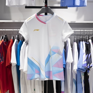 李宁羽毛球服2024春季国际大赛服女子透气舒适比赛上衣AAYU128