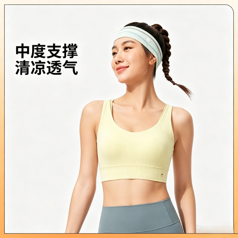 李宁胸衣夏季女子健身时尚舒适中度支撑透气紧身运动胸衣AUBV016