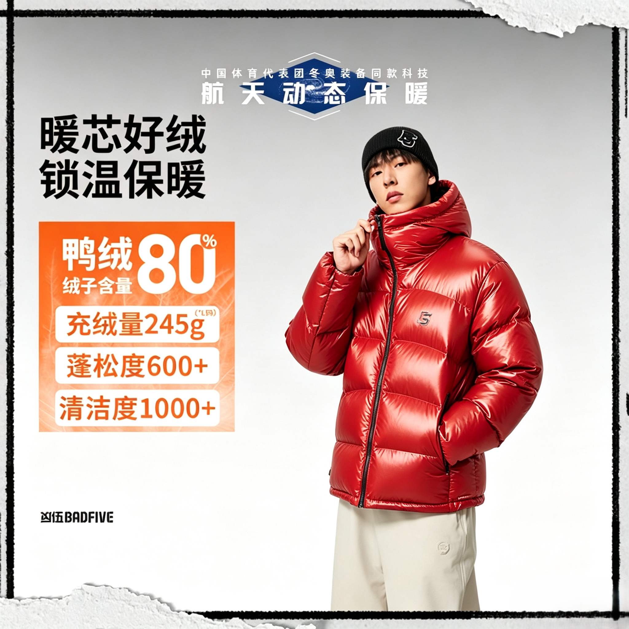 李宁羽绒服男士冬季新款反伍BADFIVE宽松鸭绒运动面包服AYMV501
