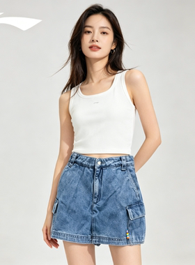 李宁牛仔短裤女款夏季新款日常穿搭时尚潮流宽松休闲水洗AJSU016