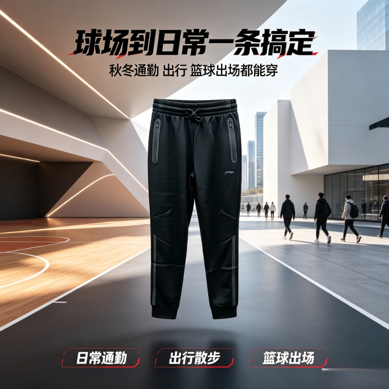 李宁CBA赞助款球员穿加大版秋冬季出场裤运动长裤加绒微绒AKLM747