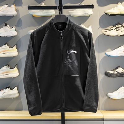 李宁男子立领开衫摇粒绒卫衣