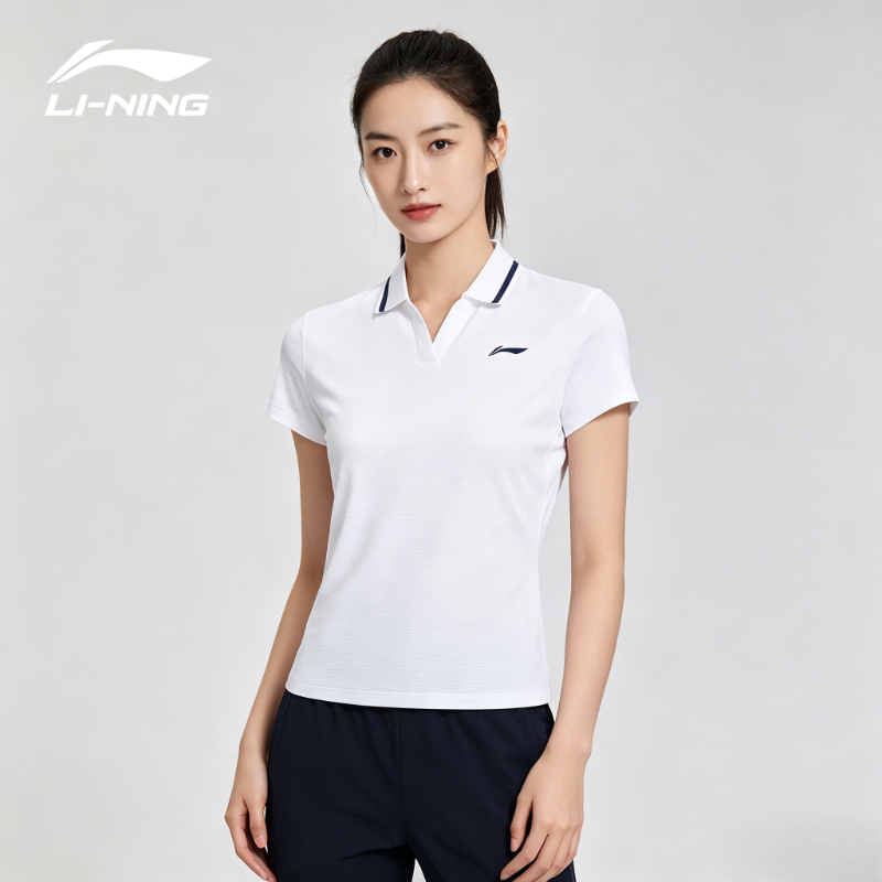 李宁短袖网球系列女子吸汗透气运动简约百搭短袖POLO衫 APLUA42