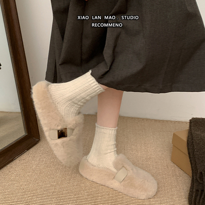 复古厚底加绒勃肯鞋女冬保暖棉拖