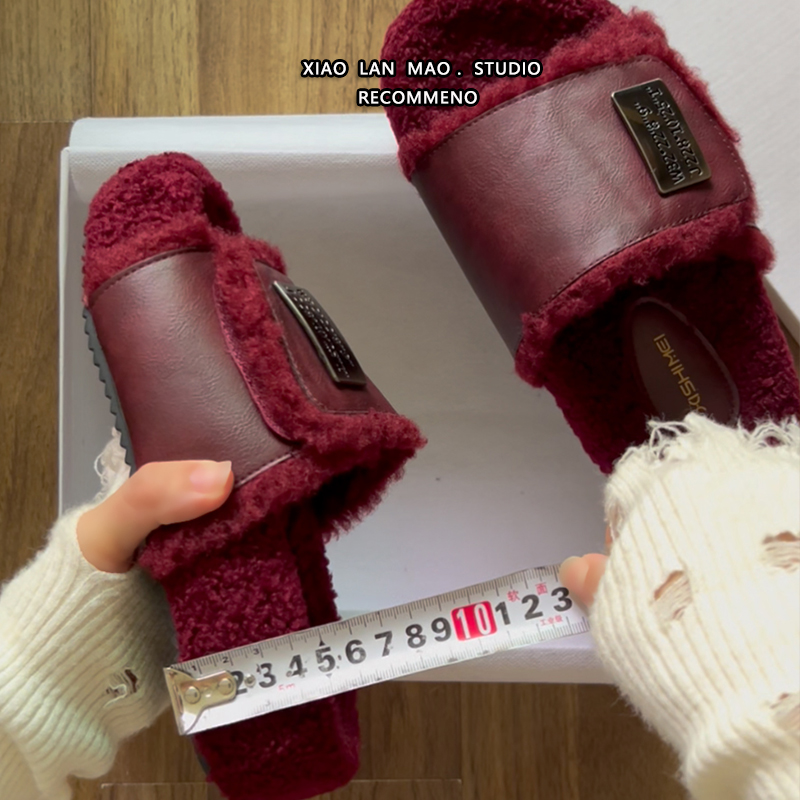 秋冬厚底毛毛拖鞋女外穿一字拖鞋