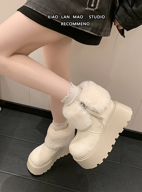 白色加绒加厚东北雪地靴女款2025