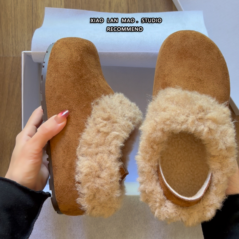 毛绒勃肯鞋女2025秋冬新款包头拖