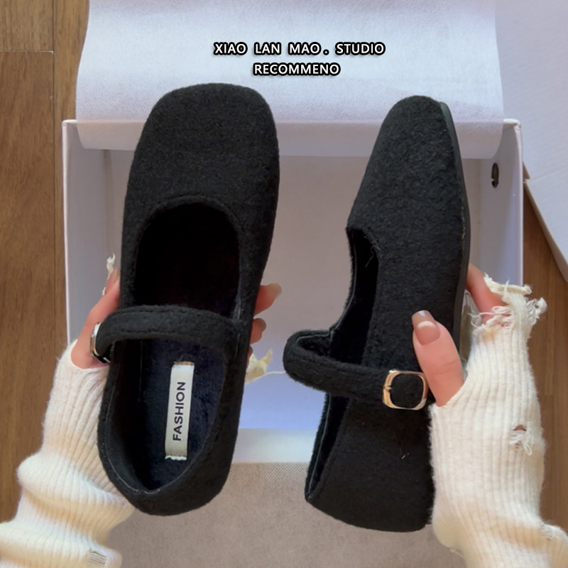法式平底加绒玛丽珍鞋毛毛鞋外穿2025秋冬季复古绒面温柔百搭单鞋,女鞋,时尚芭蕾鞋,淘宝优惠券,粉丝福利购,淘宝优惠卷