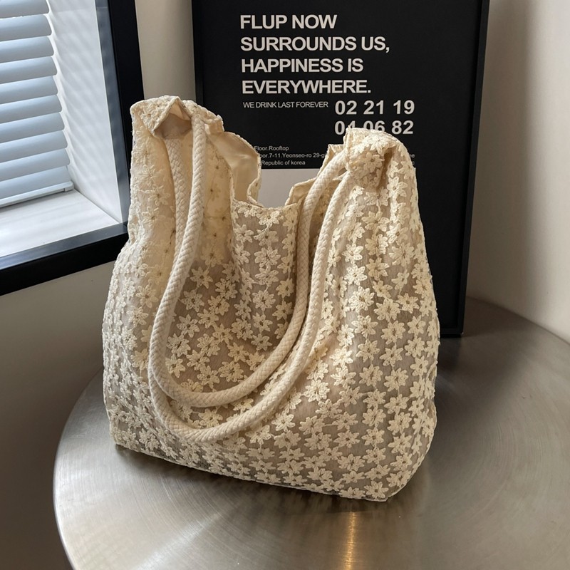 休闲通勤大容量包包女夏季新款时尚碎花帆布单肩包轻便手提托特包