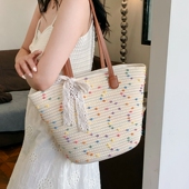 流行单肩包大容量通勤托特包 时尚 海边度假风编织包女2026新款 夏季