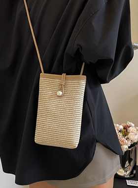编织手机包迷你小包包女2026新款休闲散步小包夏天轻便百搭斜挎包