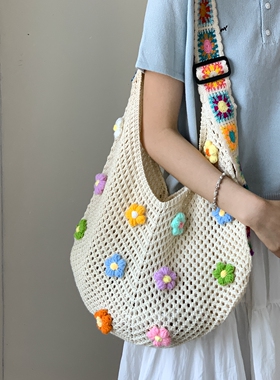 松弛感大容量镂空编织包包女夏2026新款休闲通勤斜挎包度假沙滩包