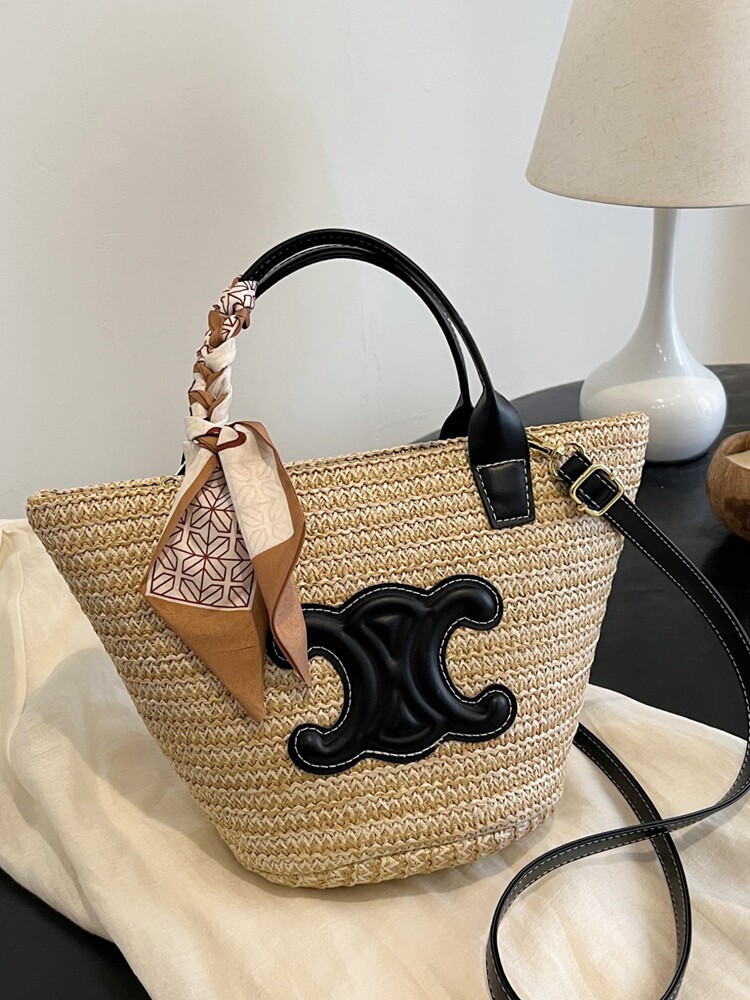 Trendy Luxury Straw Woven Bag For Women 2025 New Arrival Beach Vacation Crossbody Bag Woven Handbag Basket - Thumbnail 2